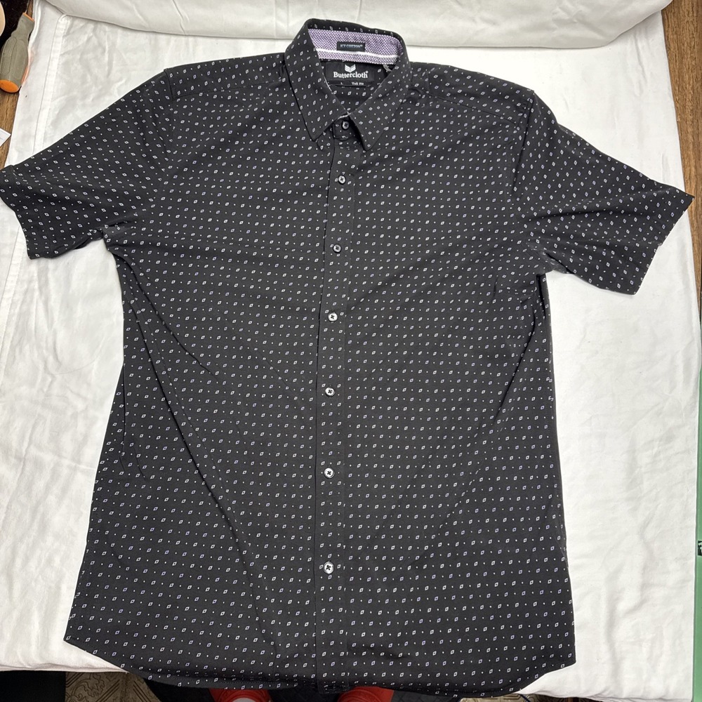 Buttercloth Icy Cotton Shirt Mens L Tall Fit Geometric Pattern Knit Button Up